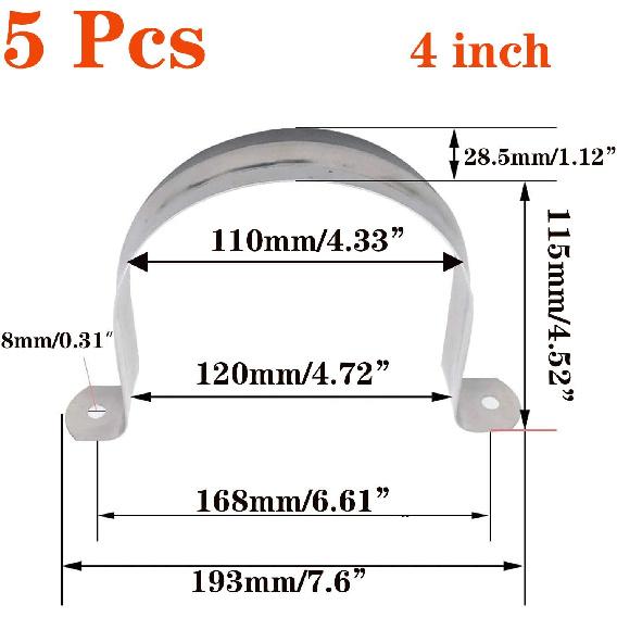 6 Pcs 4inch Rigid Pipe Strap,Two Hole Stainless Steel Strap U Bracket, Widened Tube Strap Tension Clip Assortment Kit Heavy Duty Pipe