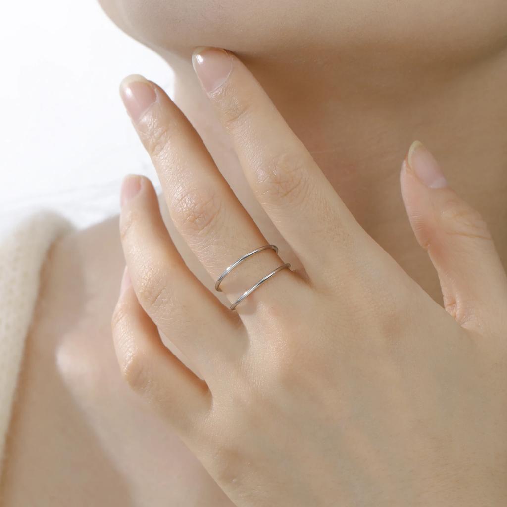 Teamer Stainless Steel Double Layer Open Rings Women Minimalist Adjustable Finger Ring Geometric Jewelry Birthday Gift Wholesale