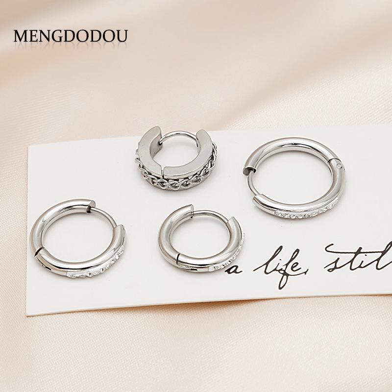 

Korean Minimalist Diamond-Encrusted Circle Ear Cuffs with Chain Design