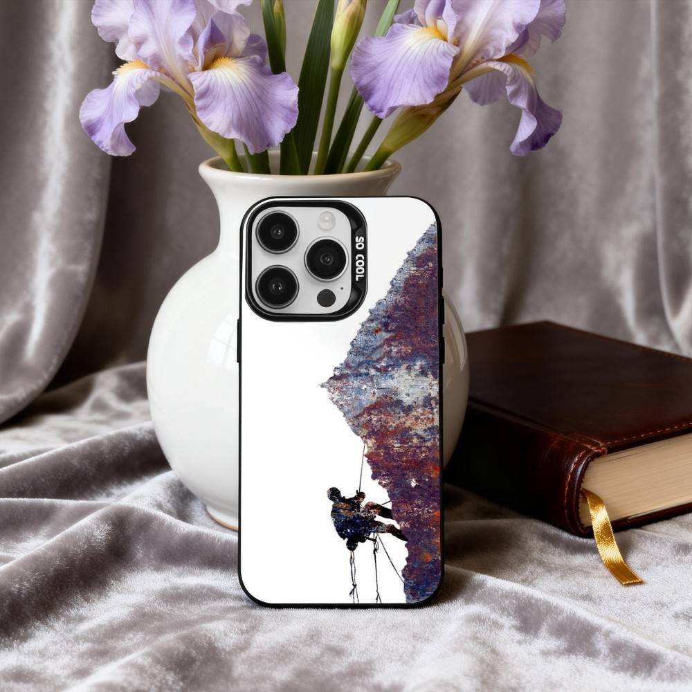 R-Rock C-Climbing Wall Art Phone Case For iPhone17,16,15,14,13,12,11 Plus,Pro Max Black Candy Silver Plated Cover