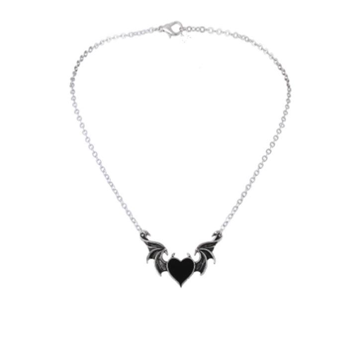 Heart-Shaped Devil Wing Pendant Necklace - Creative Alloy Design with Drip Oil Accent