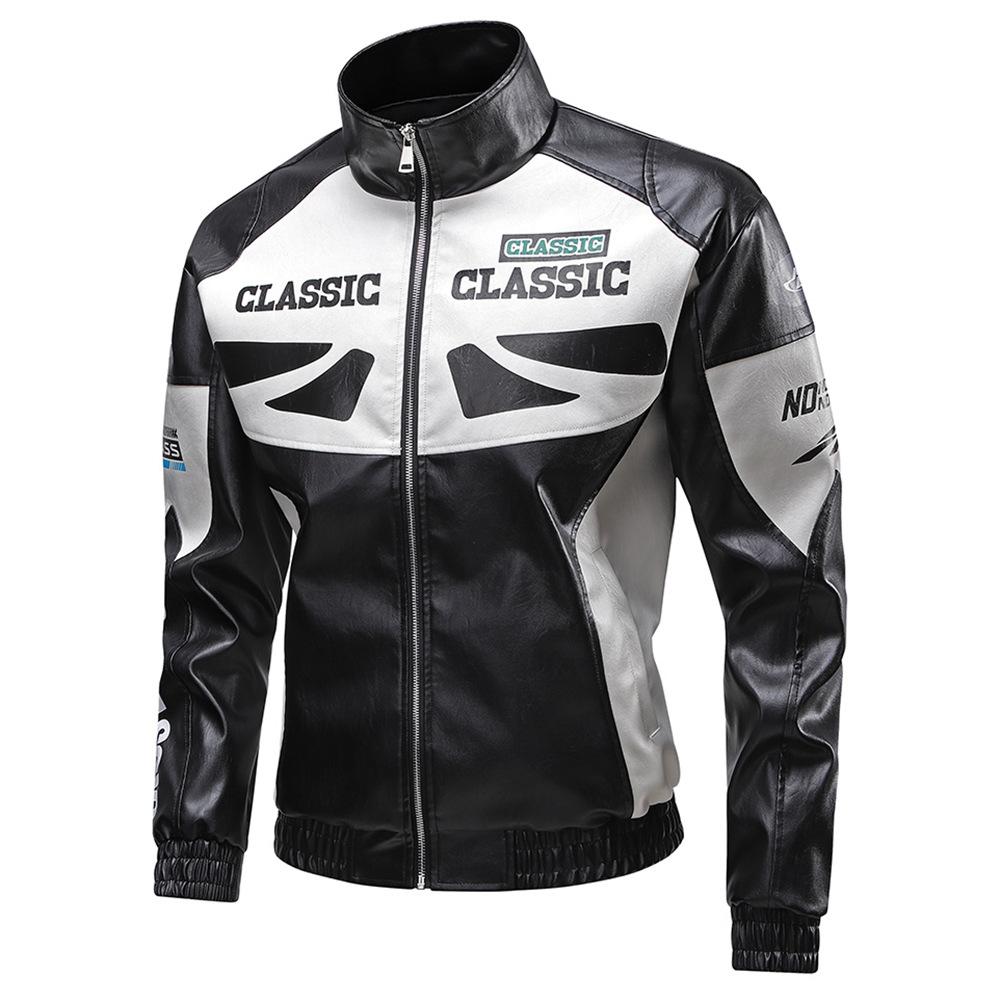 

Новая осенне-зимняя мужская кожаная одежда, мотоциклетная куртка из ПУ кожи, приталенная, с нарукавной повязкой, вышитый мотоциклетный костюм для езды XXL чёрный