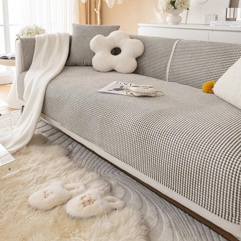 New Solid Color Sofa Cushion Cover Cover Cloth Towel Thickened Non-slip Simple Modern Skin-friendly Four Seasons