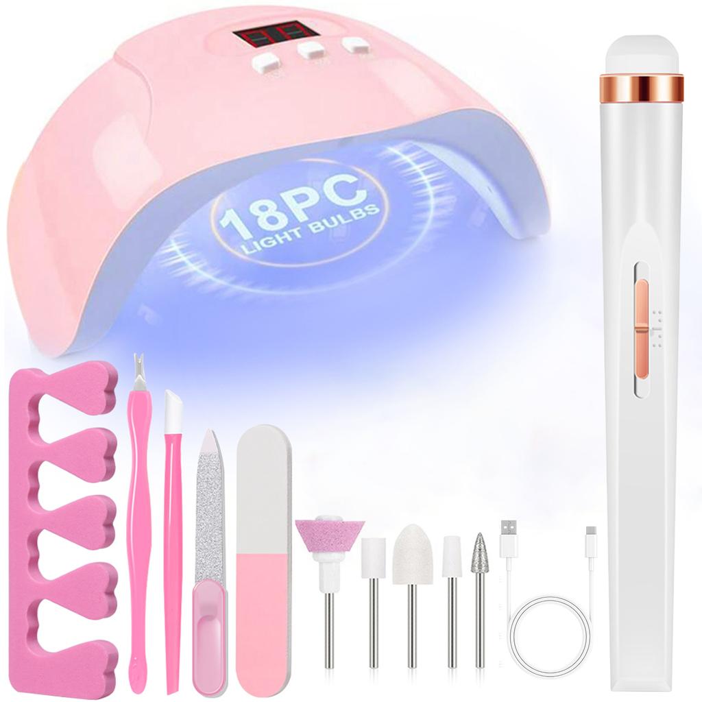 YIKOOLIN 46in1 Professional Nail Art Set with UV LED Nail Lamp Dry Charging Dual Purpose Nail Drill Acrylic Starter Set