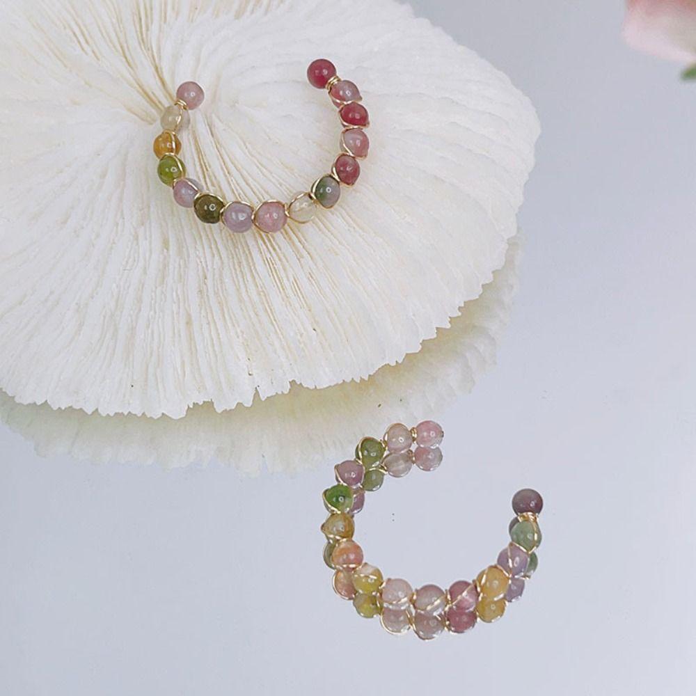 3PCS Finger Jewelry Round Bead Ring Adjustable Opening Ring Vintage Colorful Beads Ring  Girl