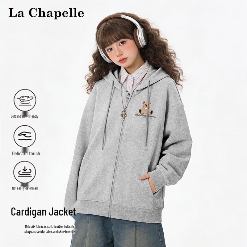 La Chapelle Women s Cute Bear Print Oversized Zipper Hoodie Cardigan S