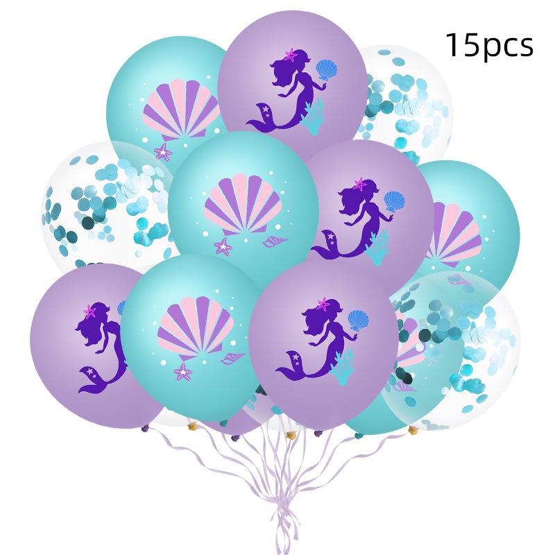 

Mermaid Fish Tail Shell Latex Sequins Balloon Bundle Birthday Atmosphere Decorative Balloon Bundle Light blue sequins 1