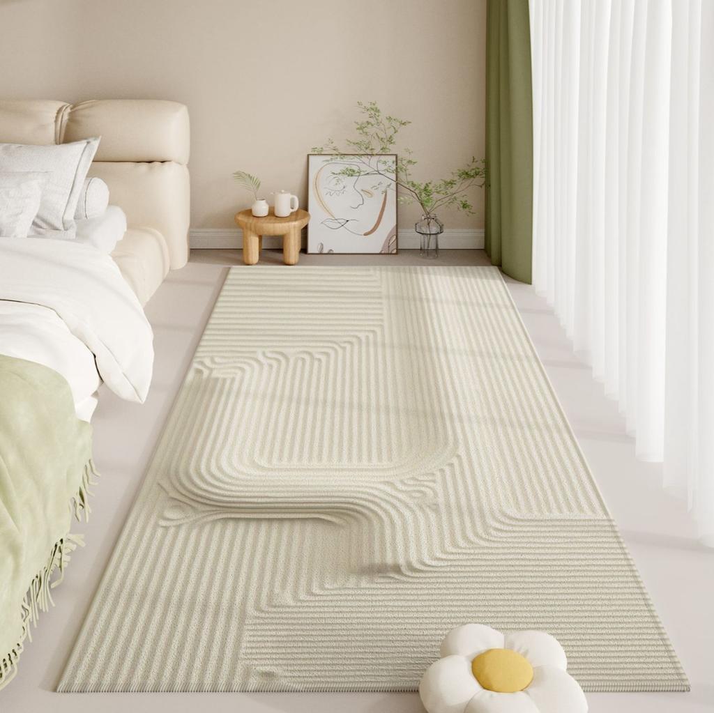 Designer Autumn Rug: High-Pile Flannel Bed Mat, Thermal-Insulated Hall Carpet with Velvet Trim for Minimalist Home Decor