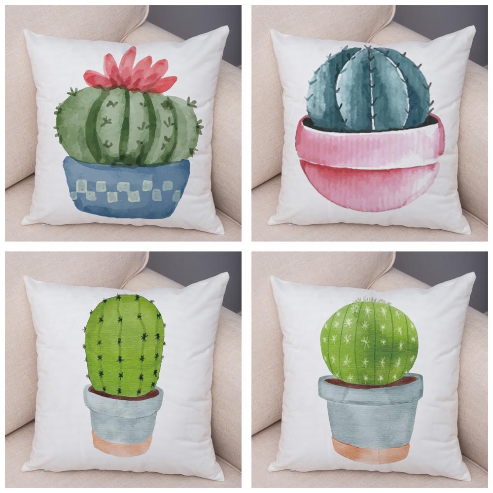 Sofa Zuhause Kissenbezug Aquarell Kaktus Dekorativer Druck Grüne Pflanze Kissen