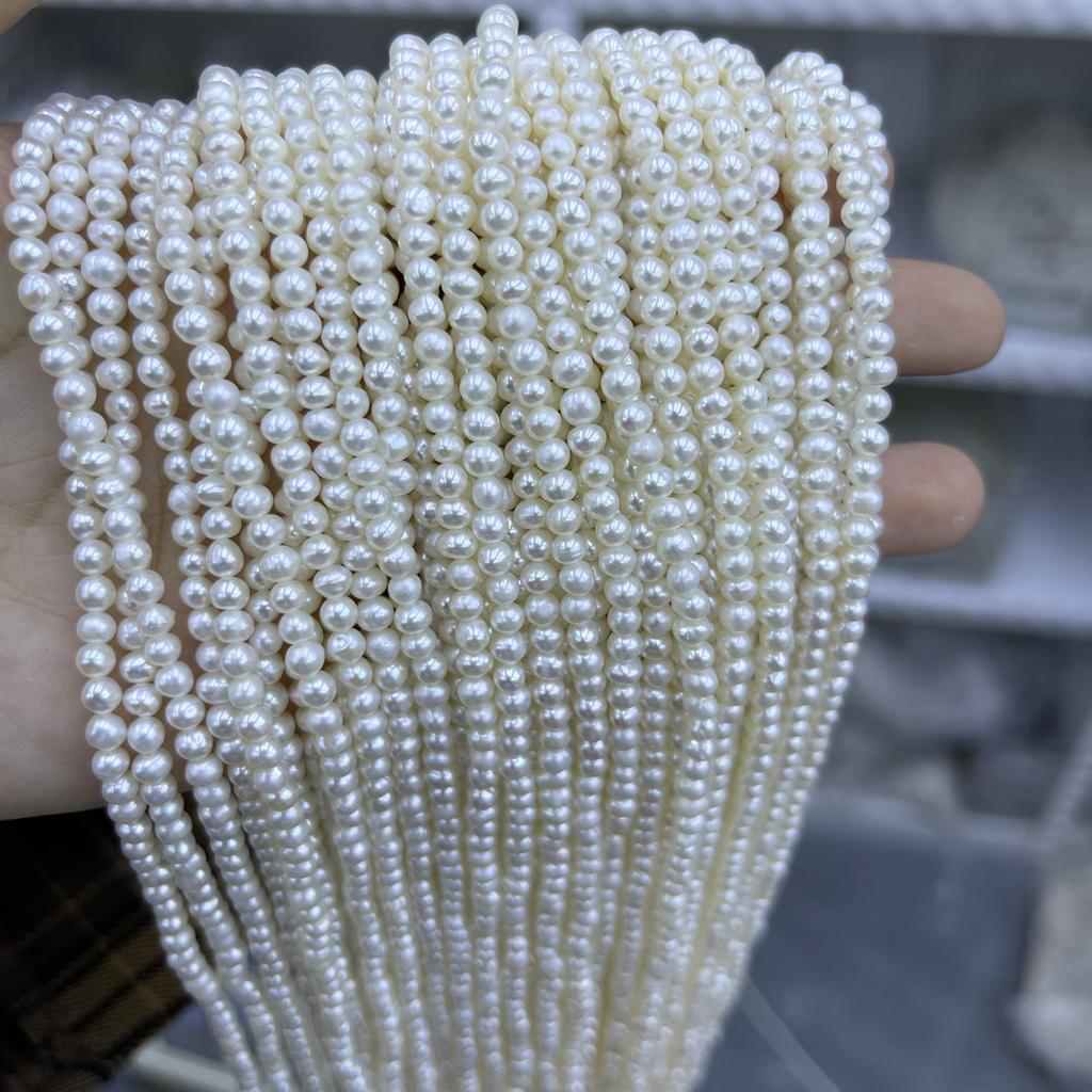 1String, White Natural Freshwater Pearls, Handmade Near Round Pearl Beads for Jewelry Making DIY Crafts (Beads 3-4mm, Length 36cm)