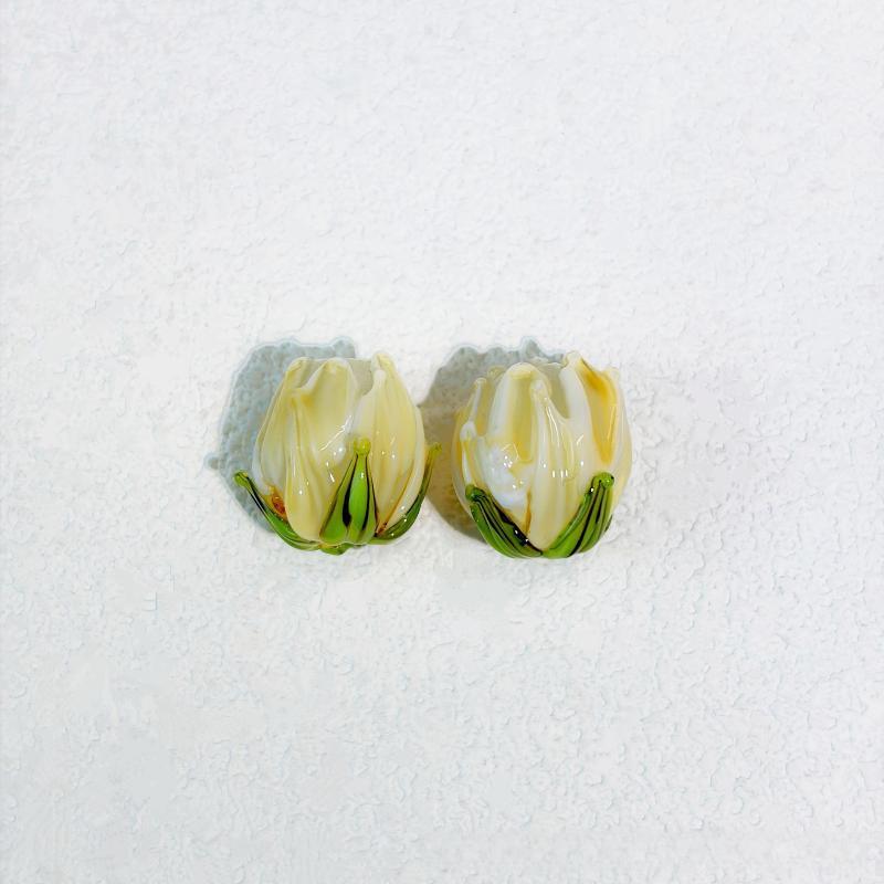 2Pcs Hand Painted Lampwork Glass Flower Bud Beads Vintage Tulip Loose Beads For Diy Bracelet Necklace Phone Chain Jewelry Making