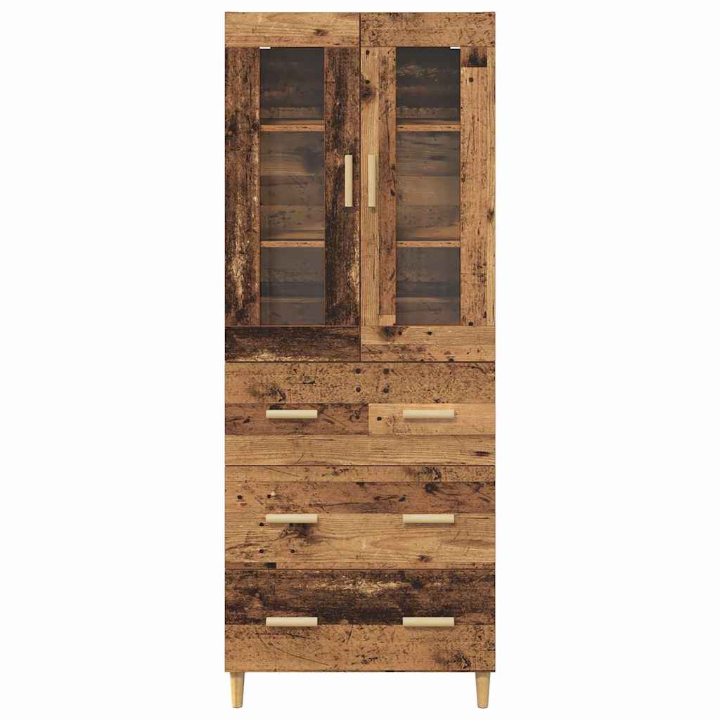 Highboard Reclaimed Wood 69.5 x 34 x 180 cm Engineered Wood and Glass