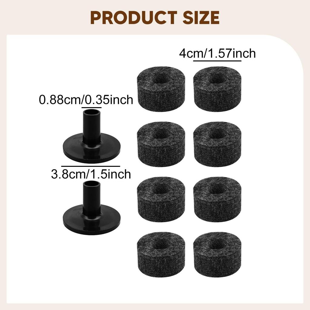 10x Cymbal Accessory Easy Installation Drum Accessories Cymbal Stand Felt Pads for Stage Concert Show Musician
