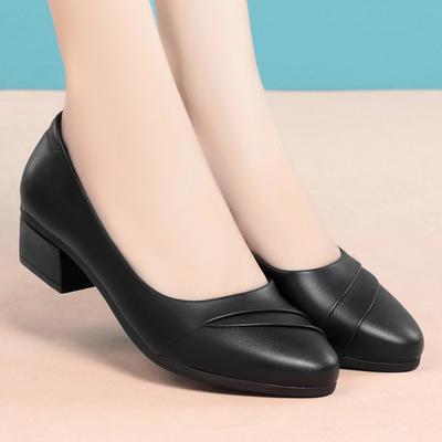 Lässig Elegant Hochwertig Grau PU Leder Weiche Sohle Runde Spitze Frühling Sommer für Damen Klassische Schwarze Schuhe mit niedrigem Absatz