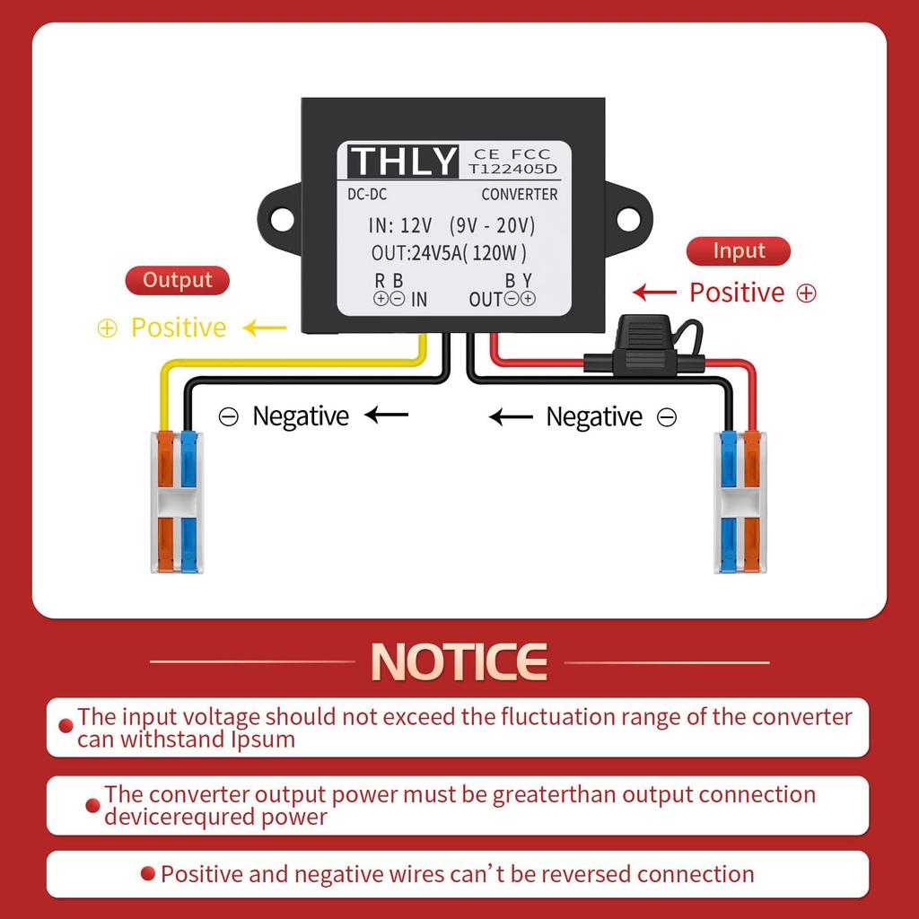 12VDC-24VDC Converter 5A 120W 120W Boost Converter with Fuse Waterproof and Wiring Terminals Golf