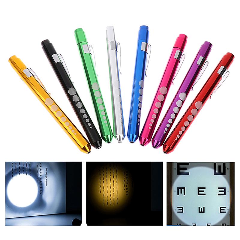 Portable Medical Led Penlight With Pupil Gauge Ruler With Battery Mini Flashlight White+Yellow Light For Doctor Nurse Diagnosis