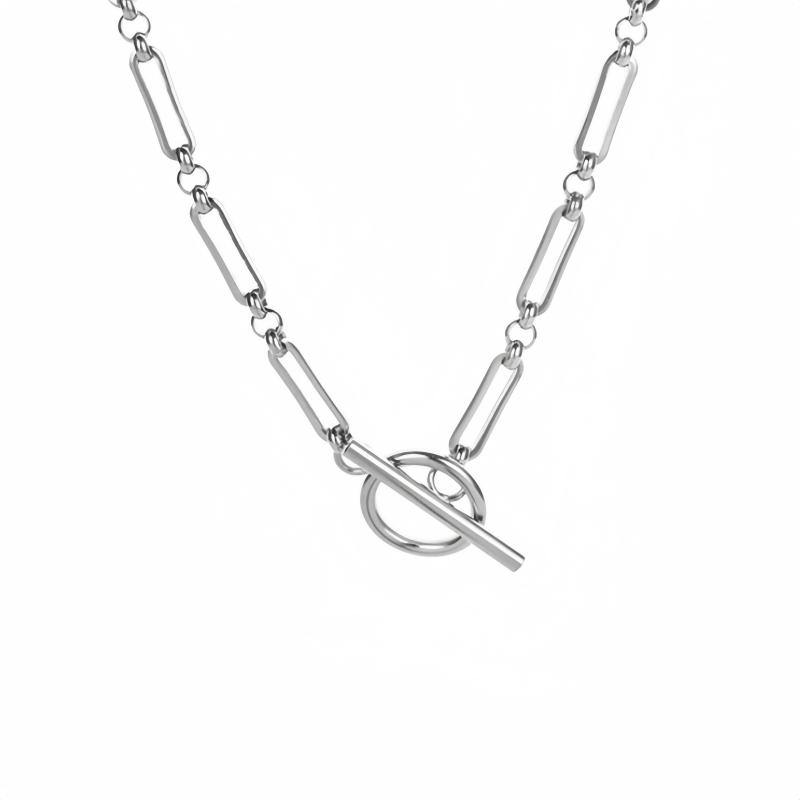 1 Stück Modischer Minimalistischer Edelstahl Schmuck Runder Verschluss Schlichtes Vintage Metall Büroklammer Bambusmuster Kette Halskette