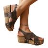 Women's Wedge Heel Sandals Summer Platform Wedge Heel Cross Large Size Women's Slippers Riveted Open-toed High-heeled Sandals