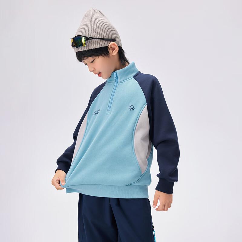 EBAER Kids Fleece-Lined Half-Placket Color-Block Pullover Sweatshirt 120