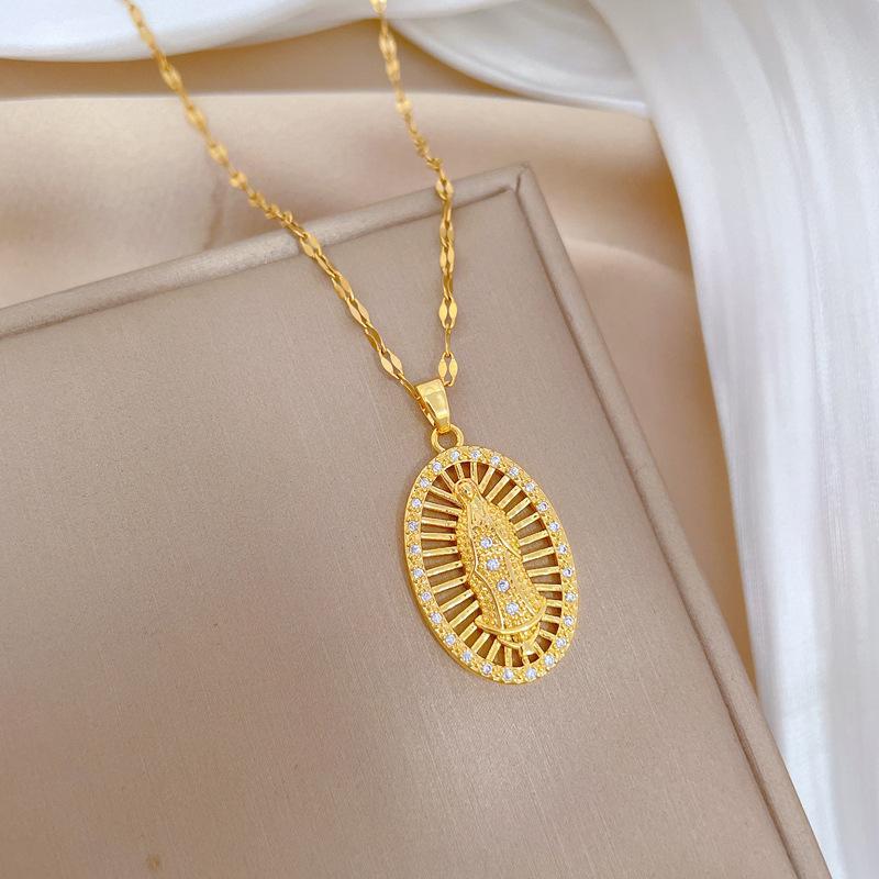 Egg-Shaped Empty Portrait Light Luxury Temperament Gorgeous Full Diamond Necklace Women'S Versatile Collarbone Chain Titanium Steel Chain