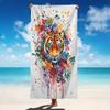 Oversized Microfiber Beach Towel Soft Lightweight Quick-Dry Towel with Fun Prints Painting Tiger on White Background Sand-free
