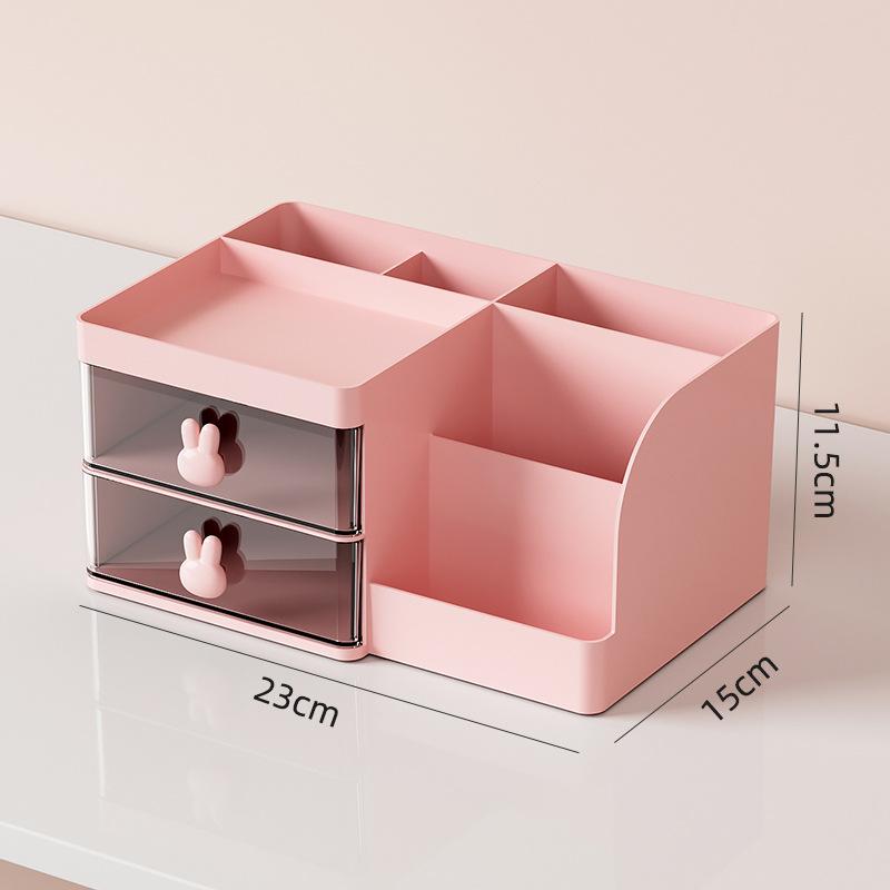 

1 шт. Белый пластиковый ящик для хранения канцелярских принадлежностей, косметики, полка для отделки общежития, туалетный столик, настольная коробка для канцелярских принадлежностей розовый