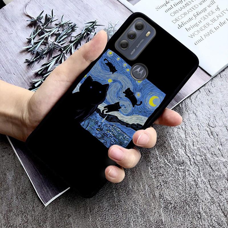 Cat Starry Night Van Gogh Case For Motorola Edge 50 40 Pro 50 40 30 Ultra Neo Fusion Moto G84 G54 G85 G62 G53 G72