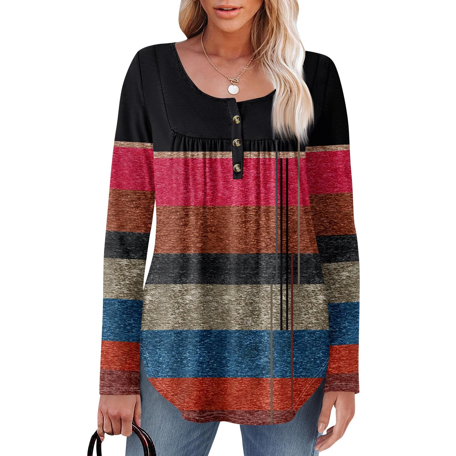 

Женская туника с длинным рукавом, свободные топы, повседневные топы оверсайз, плиссированная туника, застегивающаяся на пуговицы, повседневные женские топы с принтом XXL