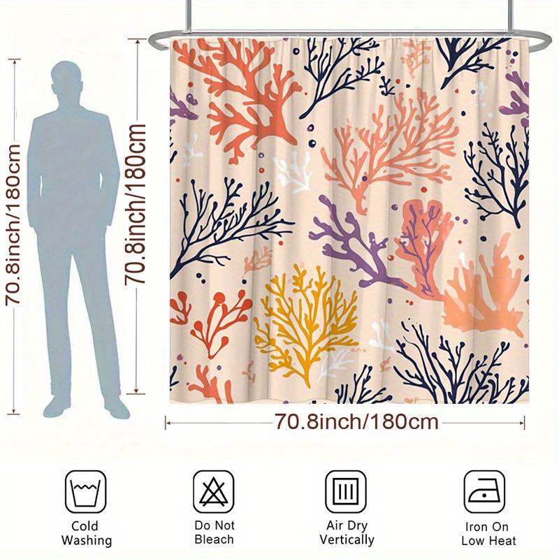 1pc Whimsical Coral Seaweed Shower Curtain - Vibrant Underwater Design, Polyester, Easy to Clean