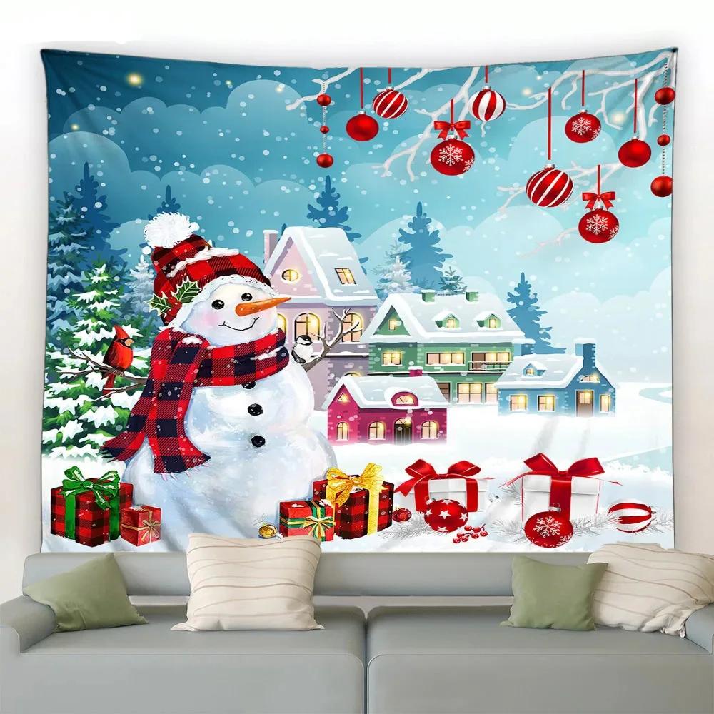 

Рождественский милый снеговик бревенчатый гобелен спальня гостиная домашний рождественский декор гобелен 100x75cm