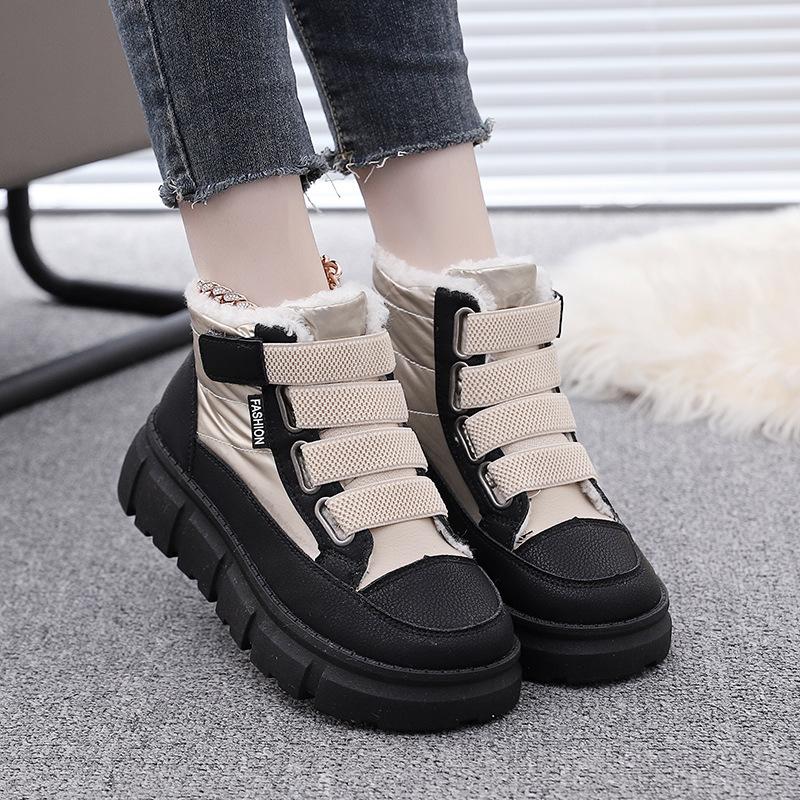 Damen Winter Schnürstiefel mit dicker Sohle Fell eins leicht warm kälteabweisend gefüttert Schneestiefel rutschfest abriebfest lässige Sneaker Baumwollstiefel Board Schuhe