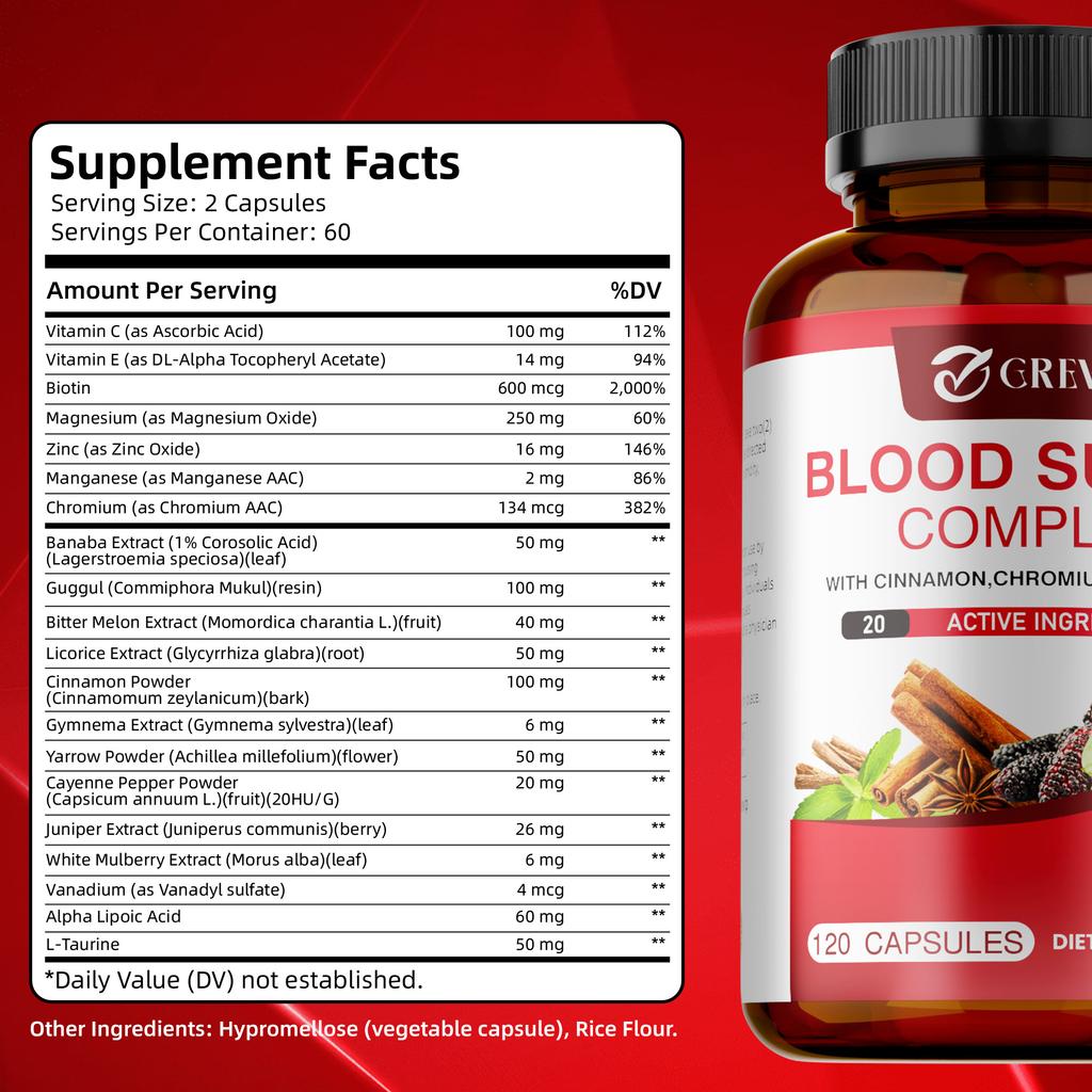 GREVIP Cinnamon, Chromium, and Mulberry Leaf Extract Supplement – 20 Active Ingredients – Supports Glucose Metabolism Health