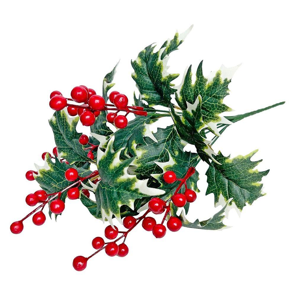 7Branches Artificial Christmas Berry Red Berries Green Holly Leaves Christmas Decorations Desktop Oranment Foam