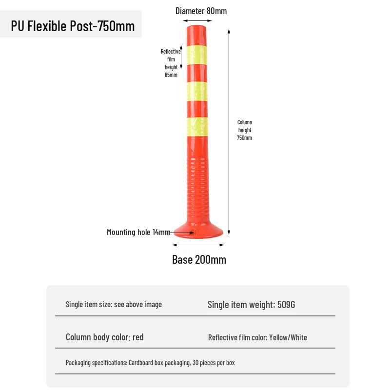 PU Plastic Reflective Chain Lane Divider Post, Red/White Anti-Collision Road Protection Post
