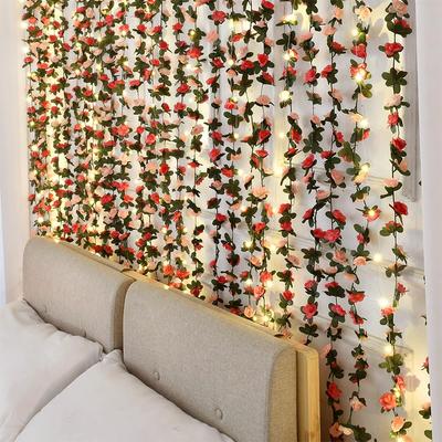 Pink Artificial Sakura Flower Vine LED String Lights Wedding Decoration Garden Arch Hanging Party Home Room Decor Flower Garland