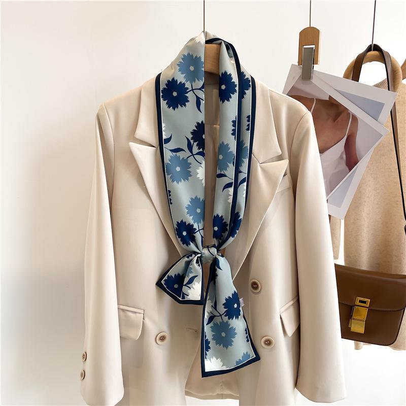 Two Sides 14X147cm Luxury Silk Scarf Women Neckerchief Hair Band Ribbon Headband Foulard Floral Bag Neck Ties Narrow Thin Strip