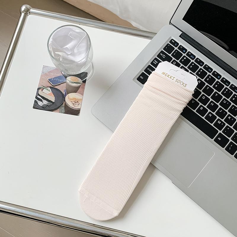 Women's Summer Thin Pure Color Ice Silk Breathable Long Tube Pile Socks