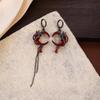 Mori-Style Dark Red Crescent Moon Asymmetrical Tassel Ear Cuff - Luxury Retro High-End Fashion Earrings