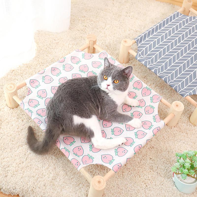 1Set Cat and Dog Hammock Bed  Wooden Cat Hammock Elevated Cooling Bed Detachable Portable Indoor Outdoor Pet Bed