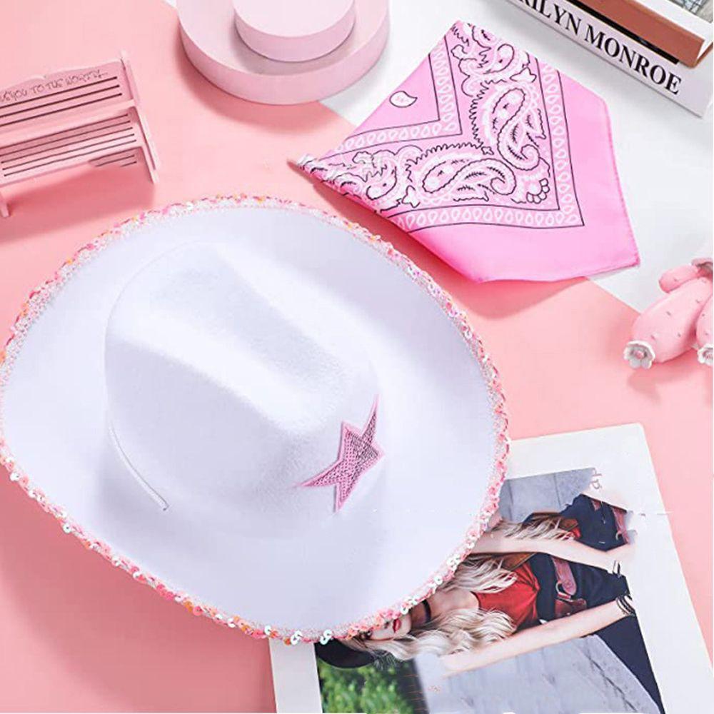 White Adjustable Pink Star Windproof Drawstring Sequin Stetson Girl Cap Cowgirl Hat Cowboy Hat