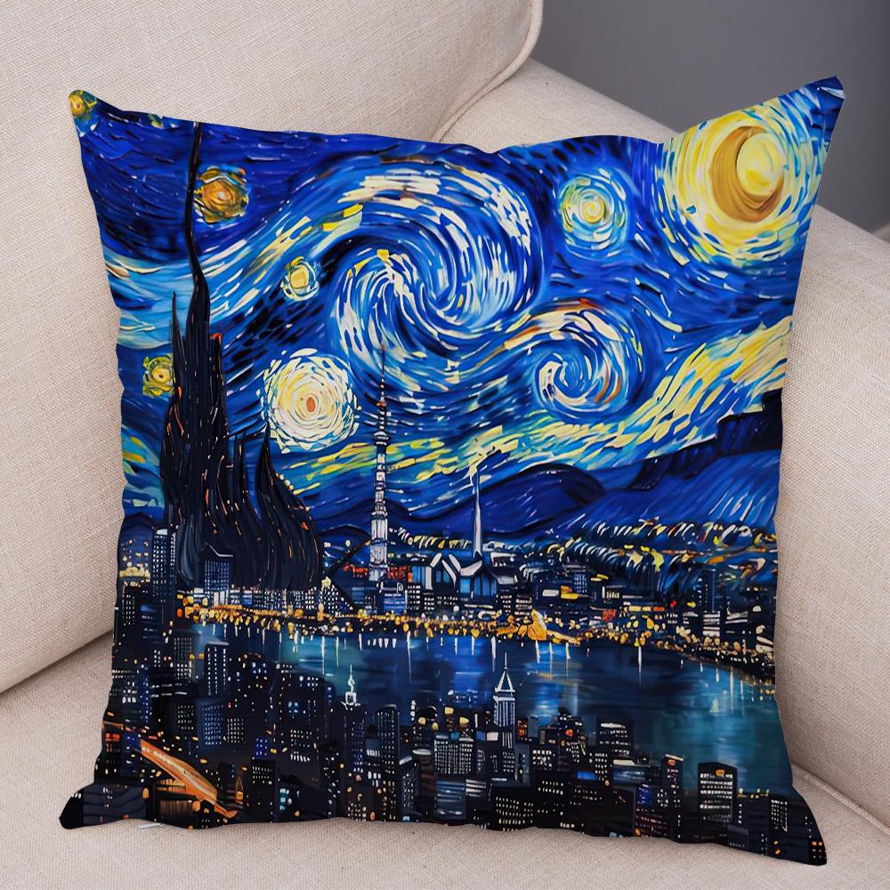 New York Paris London Rome Cushion Cover Decor Starry Sky Art Double Print Pillow Case Soft Plush Pillowcase for Sofa Home Car