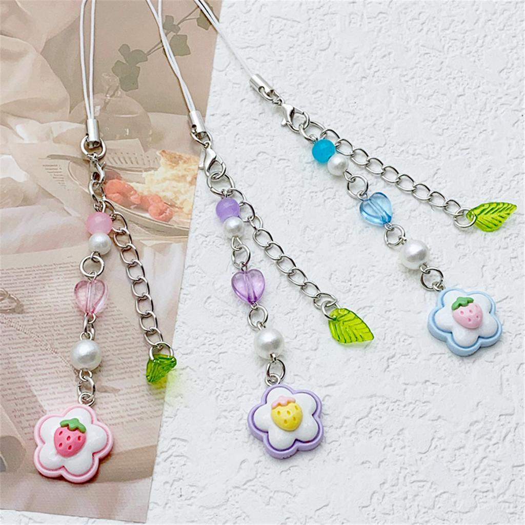 Trendy Flower Heart Beaded Phone Strap Phone Charm Keychain Multipurpose Car Hanging Ornament and Bag Decoration