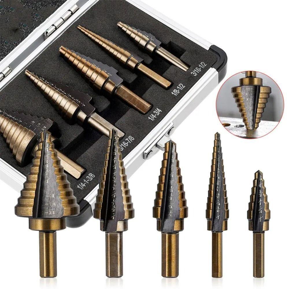5Pcs 50 Sizes Multiple Hole Drill Cobalt Titanium Cone Drill Durable Step Drill Set  Hole Opening
