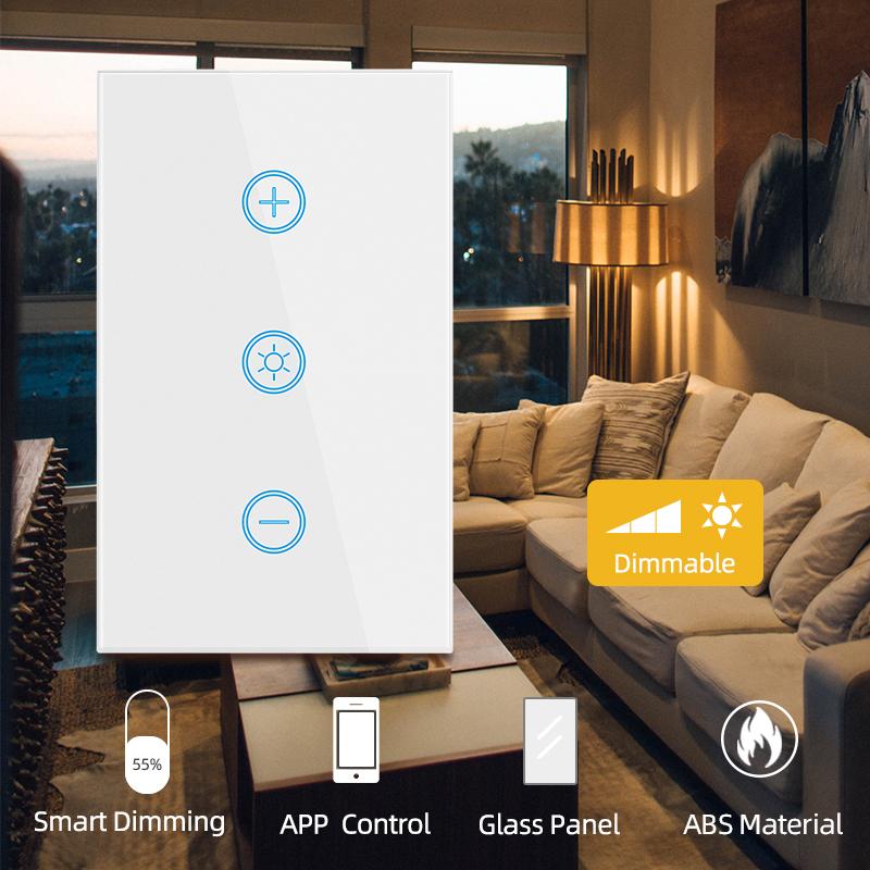 LEDEAST DS-172 110V US Standard Glass Panel Wall Wifi Switch Aleax Google Voice Control Tuya Smart Dimmer Switch