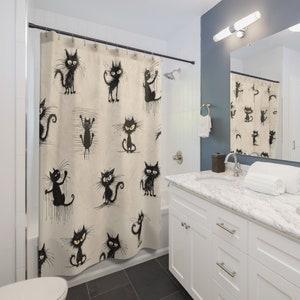 

Funny Long Cat Shower Curtain - Aesthetic Bathroom Decor, Cute & Funky Design For Cat Lovers, Retro Style W60H190(CM)-1 Pcs