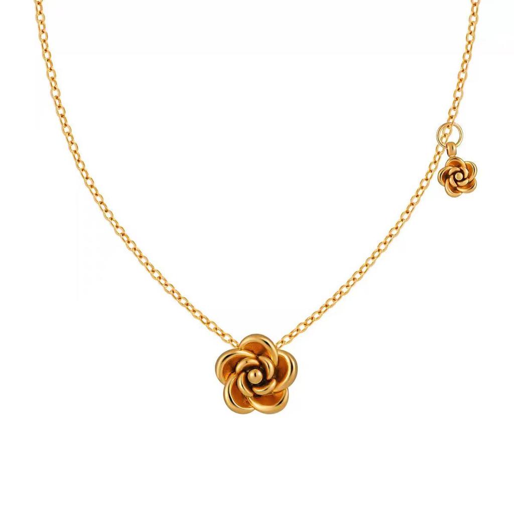 Titanium Steel 3D Rose Necklace & Jewelry Set: Elegant, Non-Fading & Fashionable