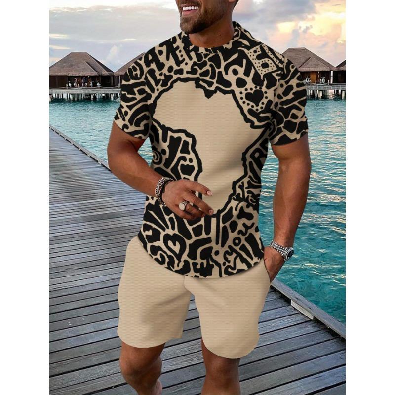 

Casual sports suit breathable outdoor men s T-shirt and five-pocket pants summer 3D printing adult men s clothing XL