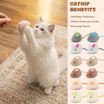 Plush Mouse Cat Toy Soft Stuffed Mouse Toy with Rope Tail Prefilled Catnip Mouse Toy for Indoor Cats Play Hunting And Exercise