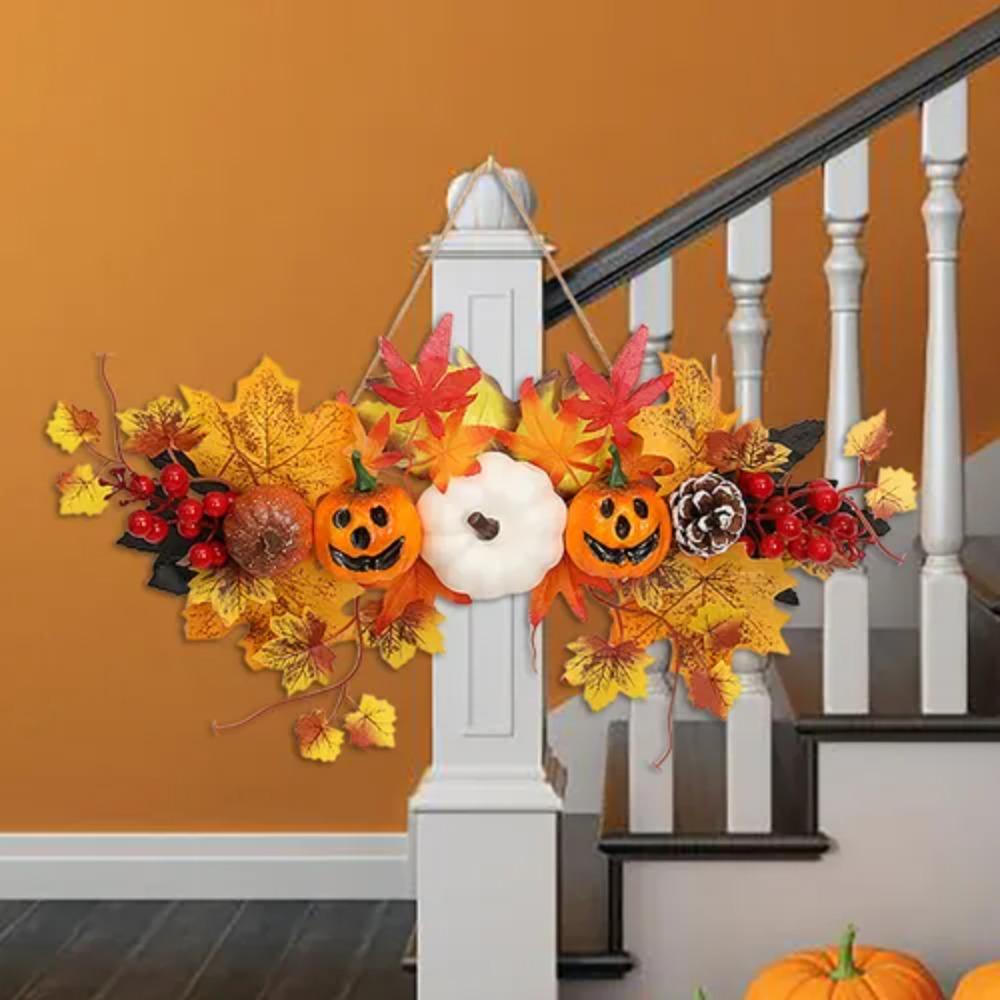 Reusable Halloween Maple Leaf Pumpkin Pendant Durable Wall Hanging Props Realistic   Indoor/Outdoor