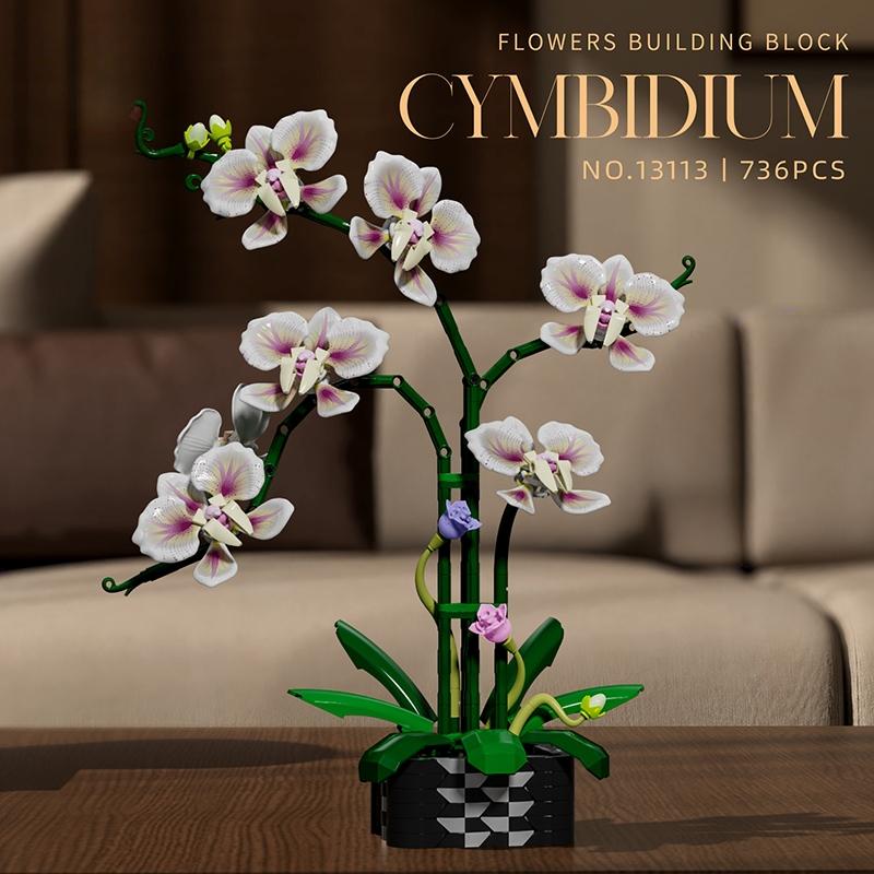 MOC Creative Building Blocks Orchid Bouquet Set Phalaenopsis Flowers Plant Everlasting Valentine Gift for Girls Kids 736pcs